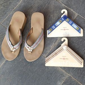 Switch Flops, size 8, tan wedge with 2 additional interchangeable straps